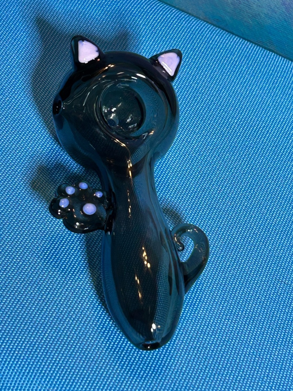Black Cat-Shaped Glass Art Piece
